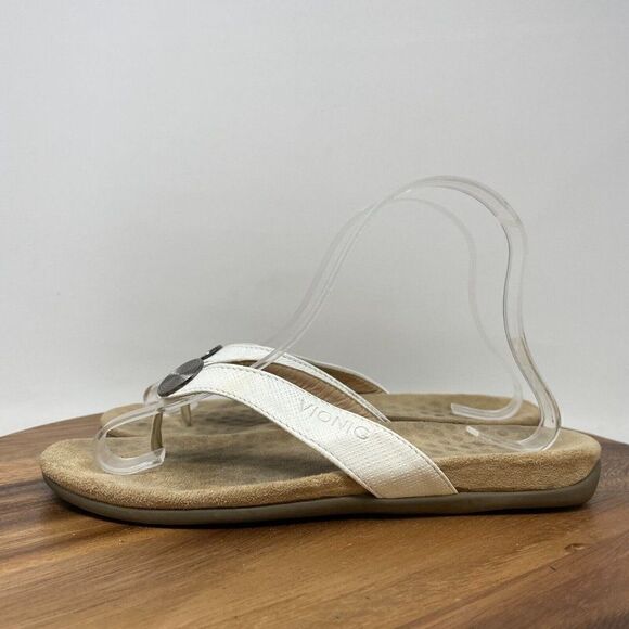 Vionic Tide Toe Post Sandal Comfort Slip On Medallion Leather White Women's Sz 6 - Picture 3 of 6